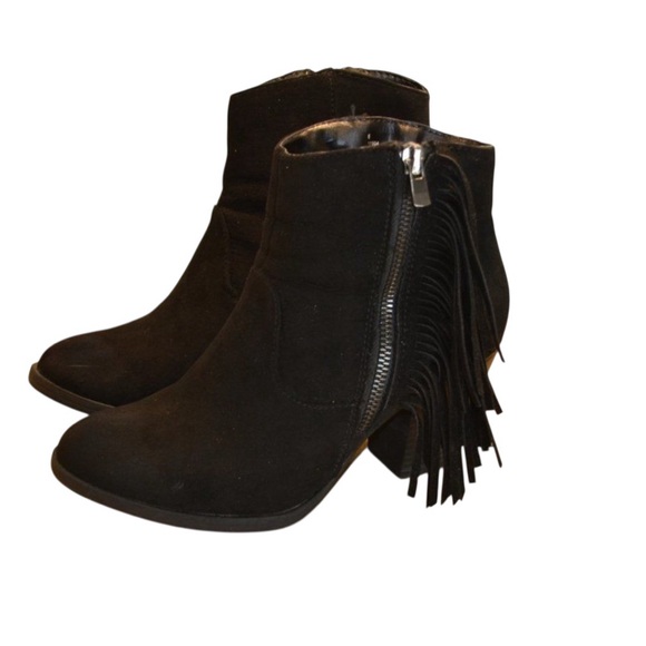 Jessica Shoes - Western Fringe Chelsea Black vegan suede southwestern ankle boot booties size 6